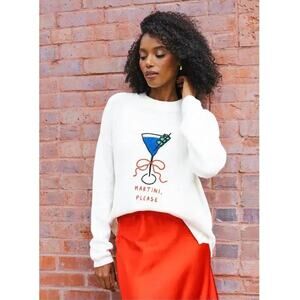 Ellsworth & Ivey Sadie Crewneck Sweater Size Small Martini Please Cream Blue Red
